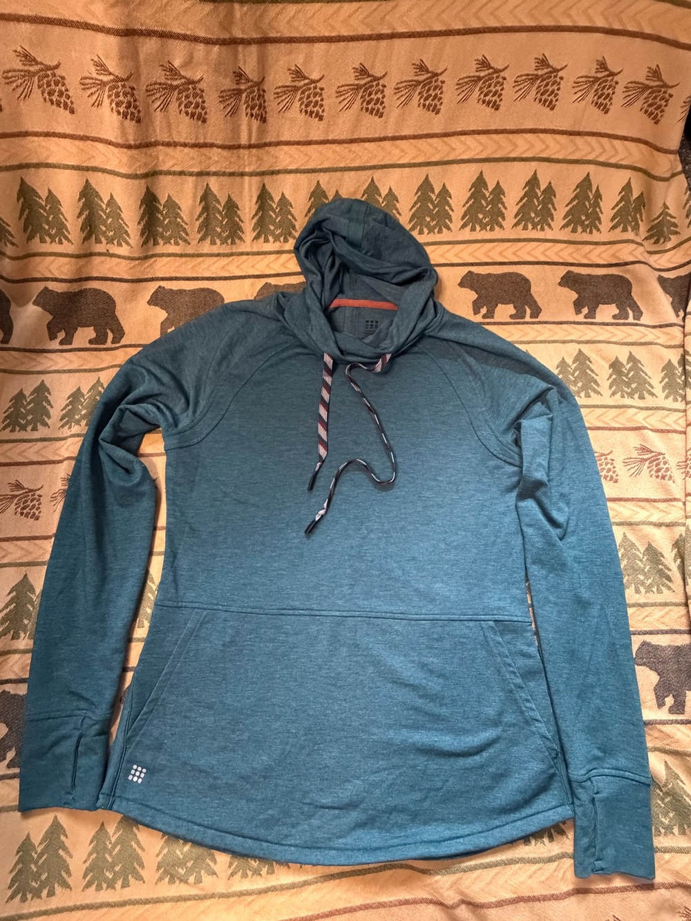 Women's Teal Scoop-Neck Pullover Hoodie Sweater